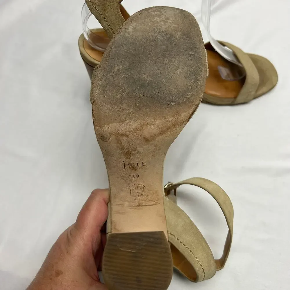 Joie Okaba Suede Stacked Heel Sand Tan Sandals 39 - Picture 8 of 10